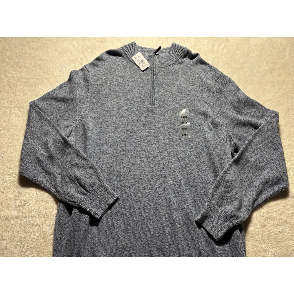 NEW Oak Hill Sea Blue Quarter Zip Sweater Leather Zipper NWT Mens 2XLT